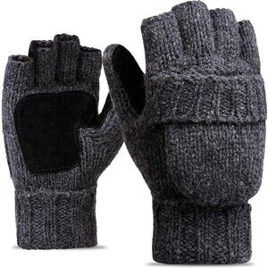 Half-Finger Flip Cover Gloves Wool Blend Knitted Winter Warm Gloves Men Women